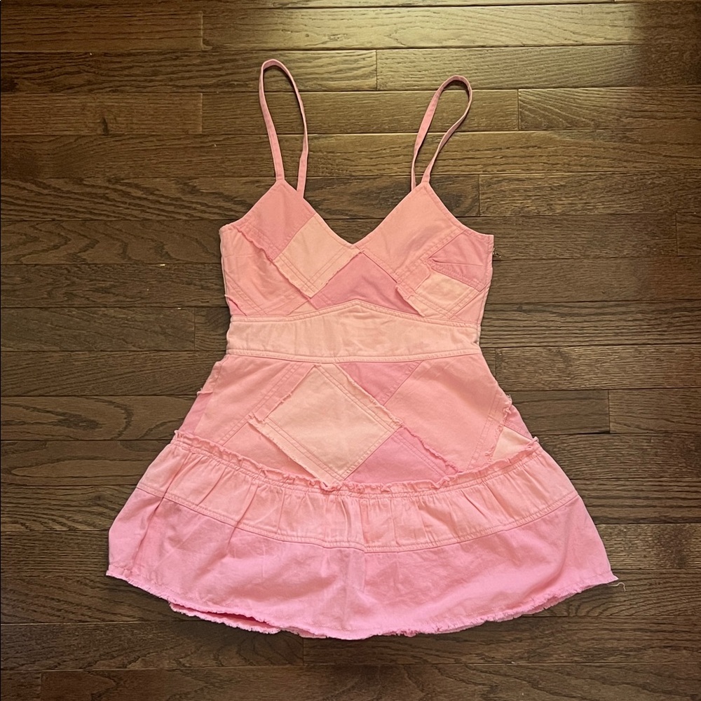 Pink Patchwork Spaghetti Strap Dress - image 1